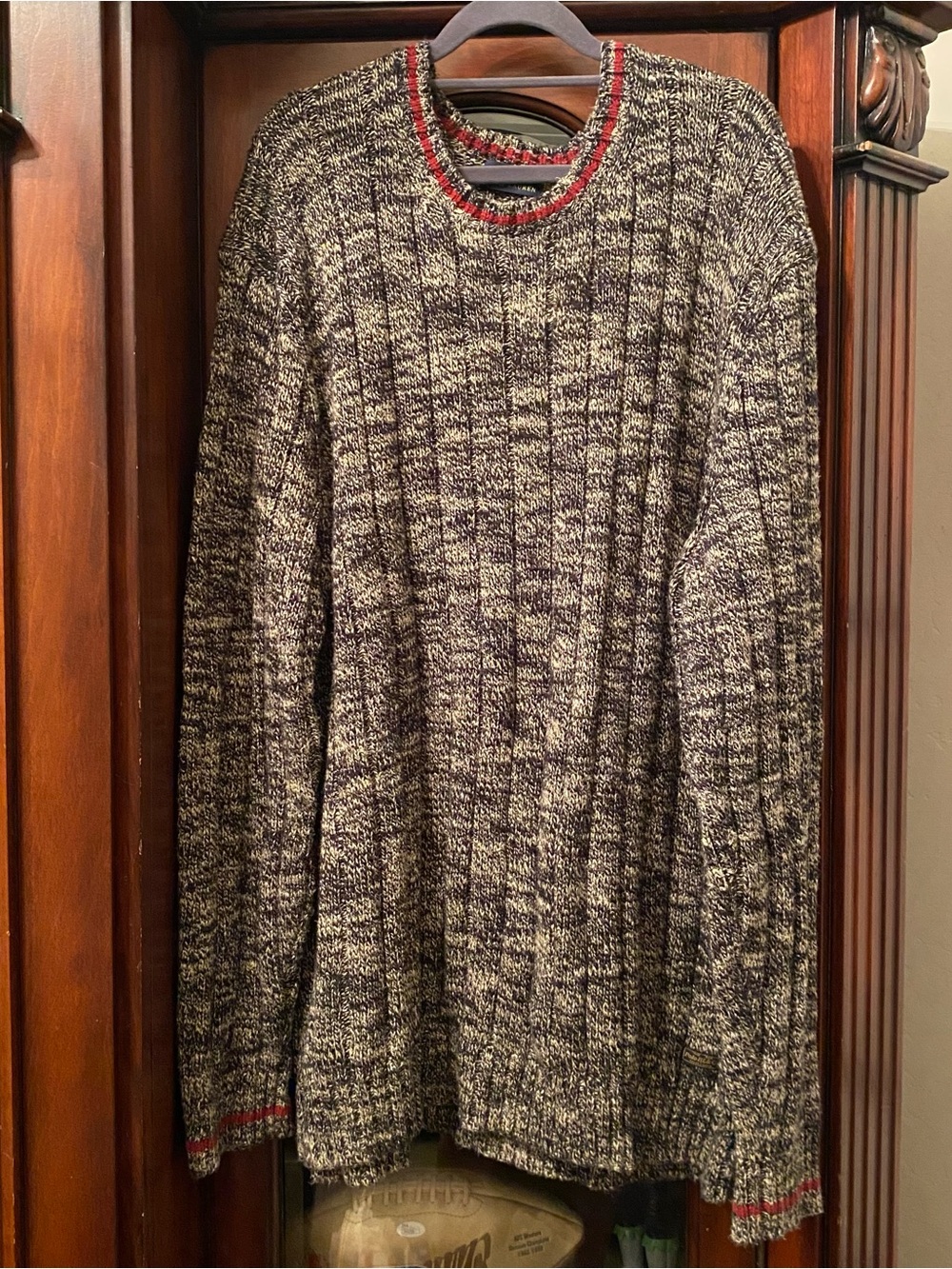 Vtg Polo Ralph Lauren Sweater Men’s 2XLT Gray Marled Cable Knit Ribbed Chunky